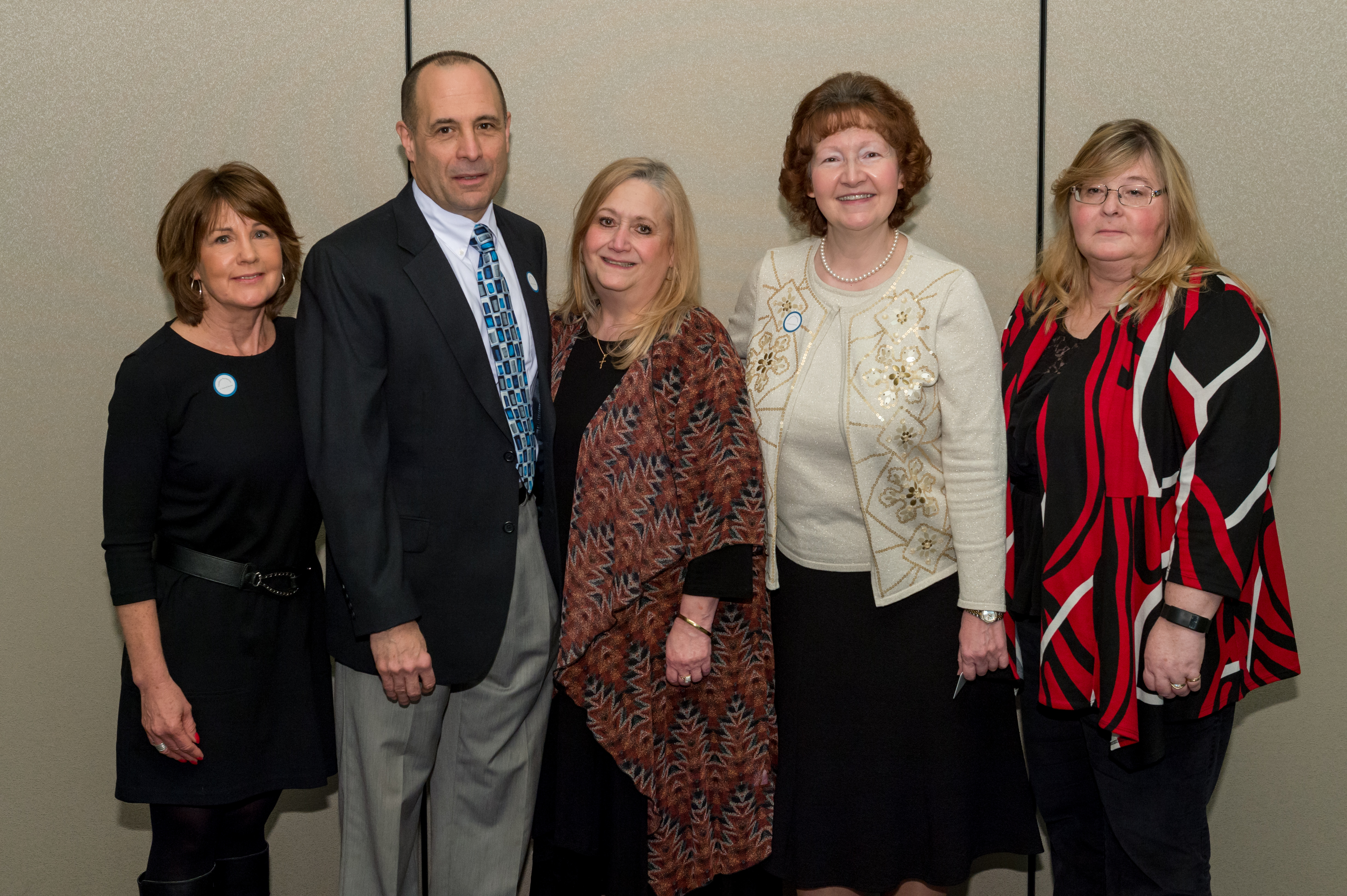 Employees with 20 years of service (left to right) Mary Shick, Rey Notareschi, Margaret Sanders, Deborah Myers and Deborah Tummel