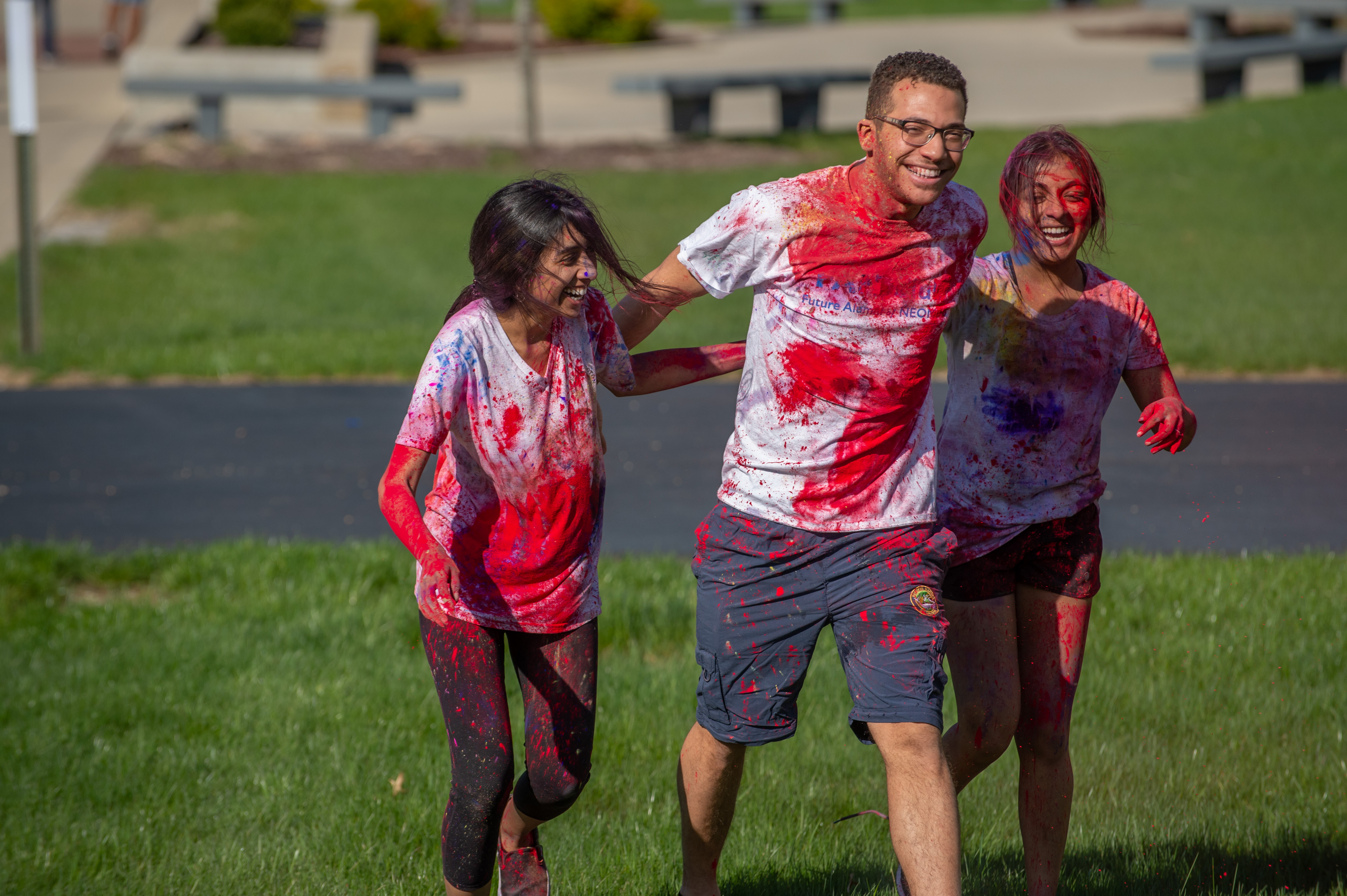 Students participating in Holi