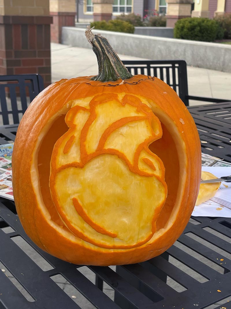 A carved pumpkin.