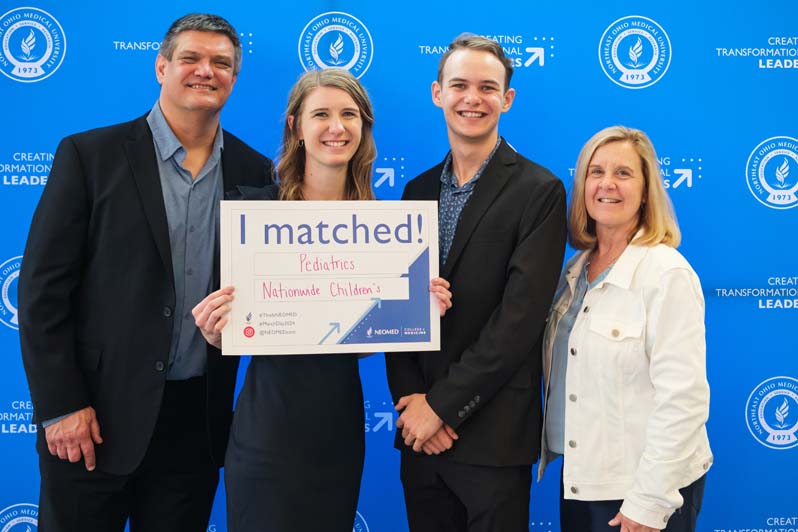 Students celebrate with family and peers on Match Day 2024 at Northeastern Ohio Medical University.