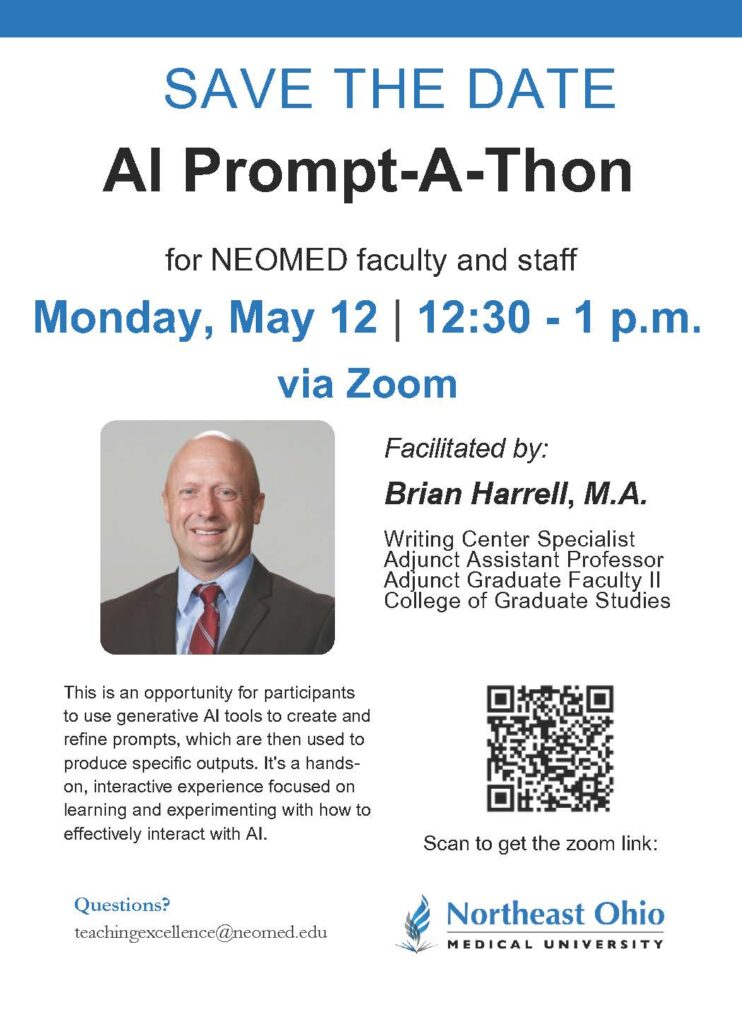SAVE THE DATE flyer for the May 12 AI Prompt-A-Thon