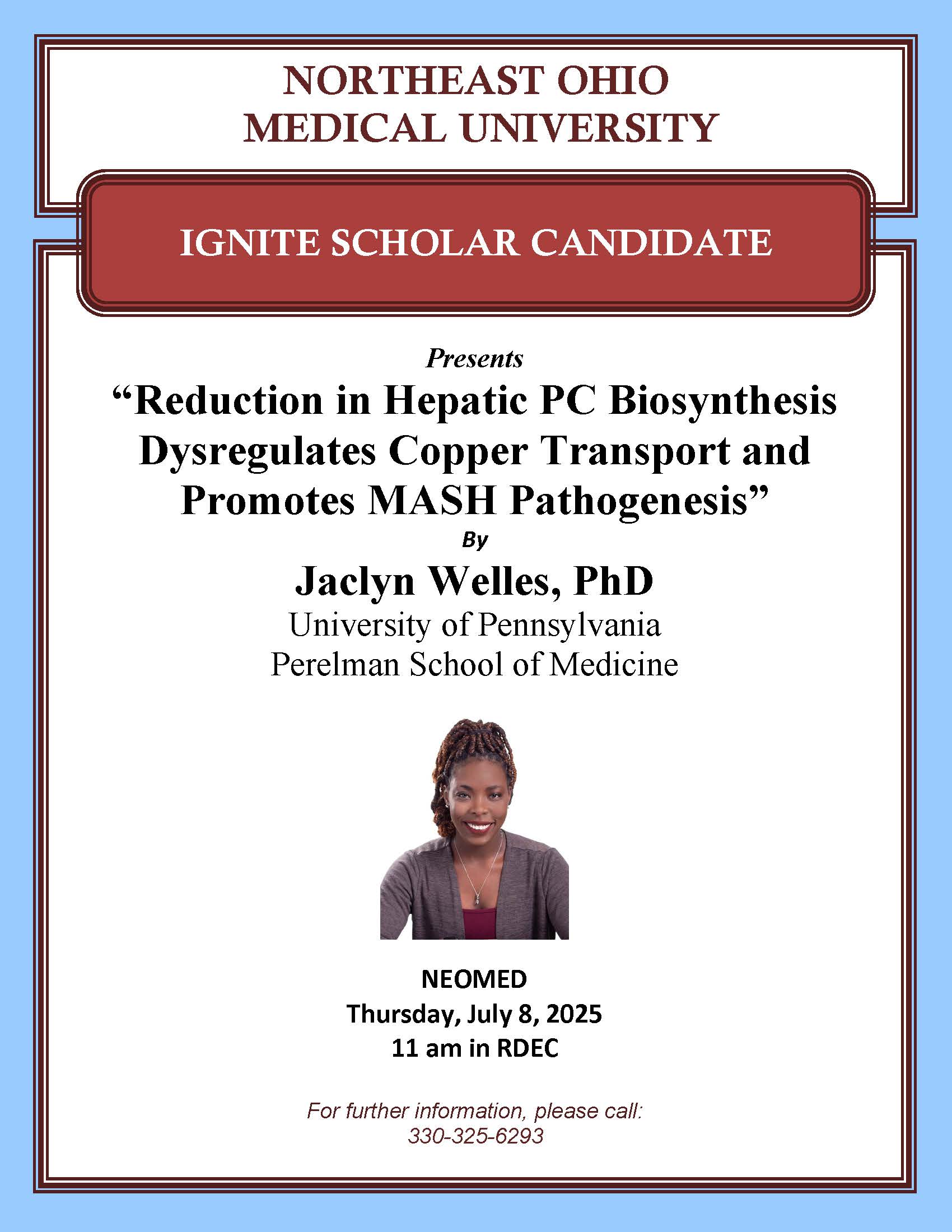 flyer about Ignite Scholar presentation on July 8