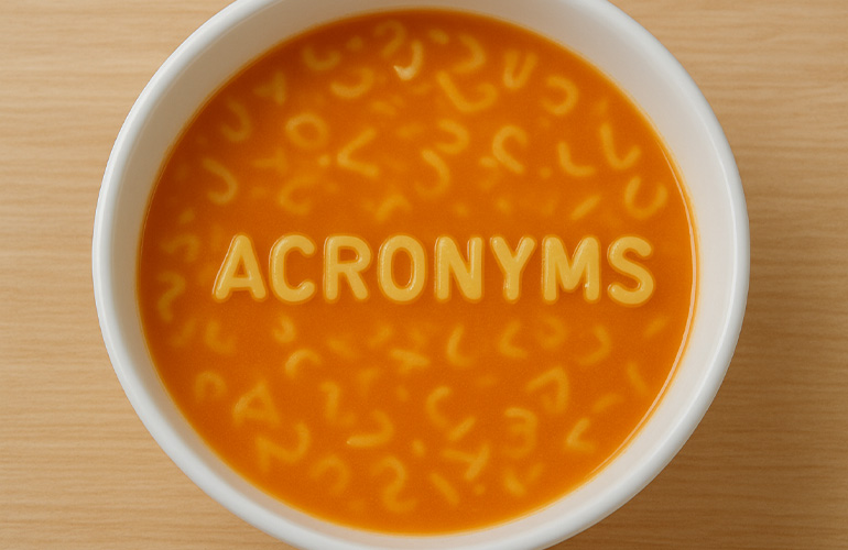 A cup of soup with noodles in the shape of letters.