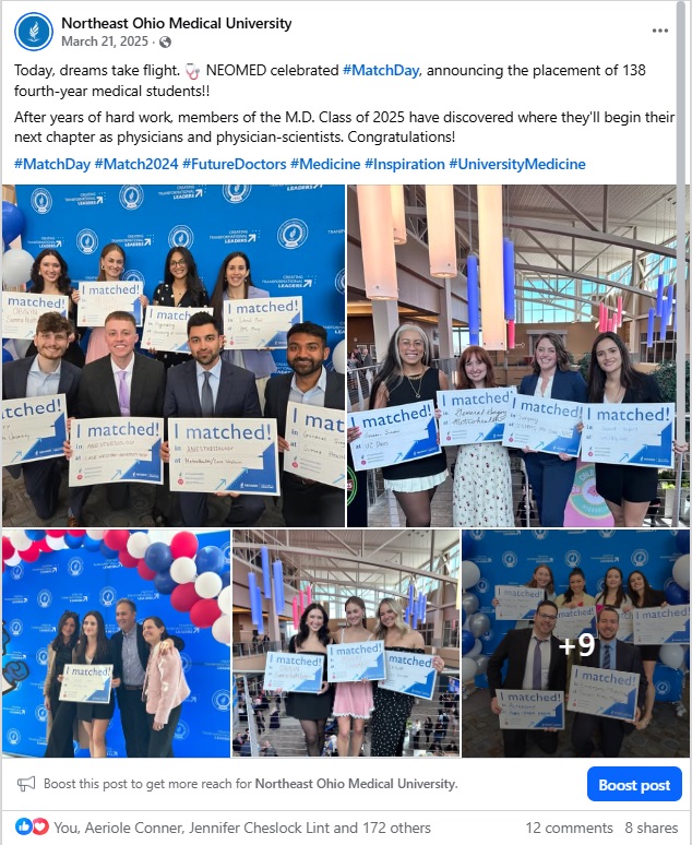 Screencap of a Facebook post about Match Day