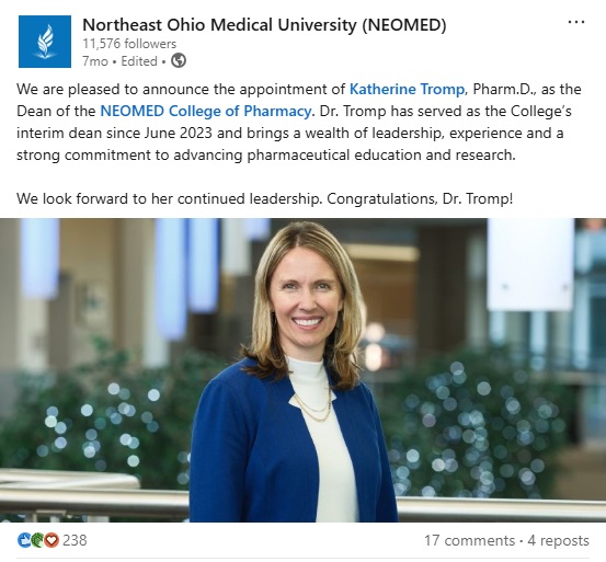 Screencap of a LinkedIn post about Dean Kat Tromp