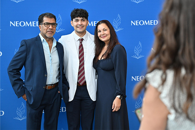NEOMED Bitonte College of Dentistry student and family smiling at the 2026 White Coat Ceremony