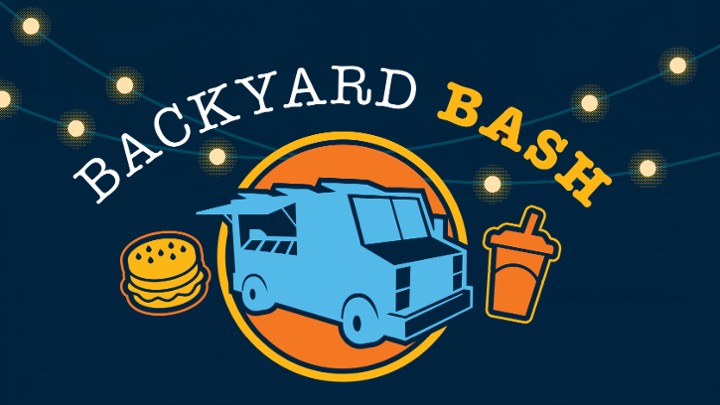 festive graphic including a food truck and picnic items. The words "Backyard Bash" are curved across the top